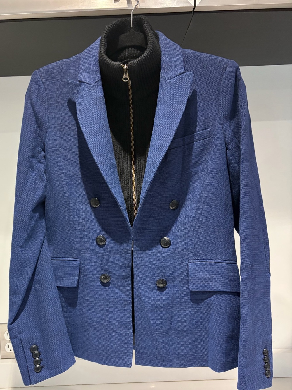 $698 Veronica Beard Beacon Blazer Navy Blue Glen Plaid Dickey Jacket sz 8